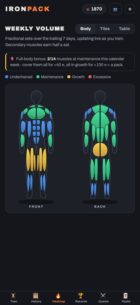 Weekly muscle heatmap