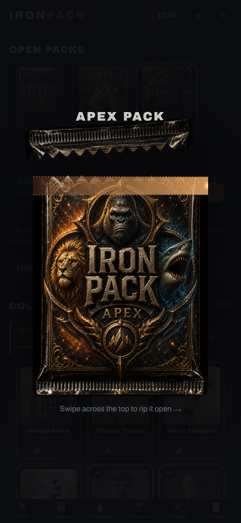 Swiping to tear open a foil pack in IronPack